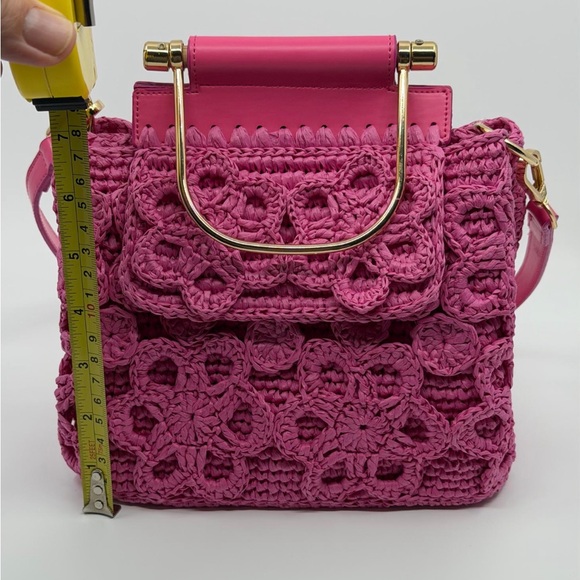 Hot Pink Crochet Crossbody Bag with Gold Handle handmade crochet bag - Picture 8 of 10